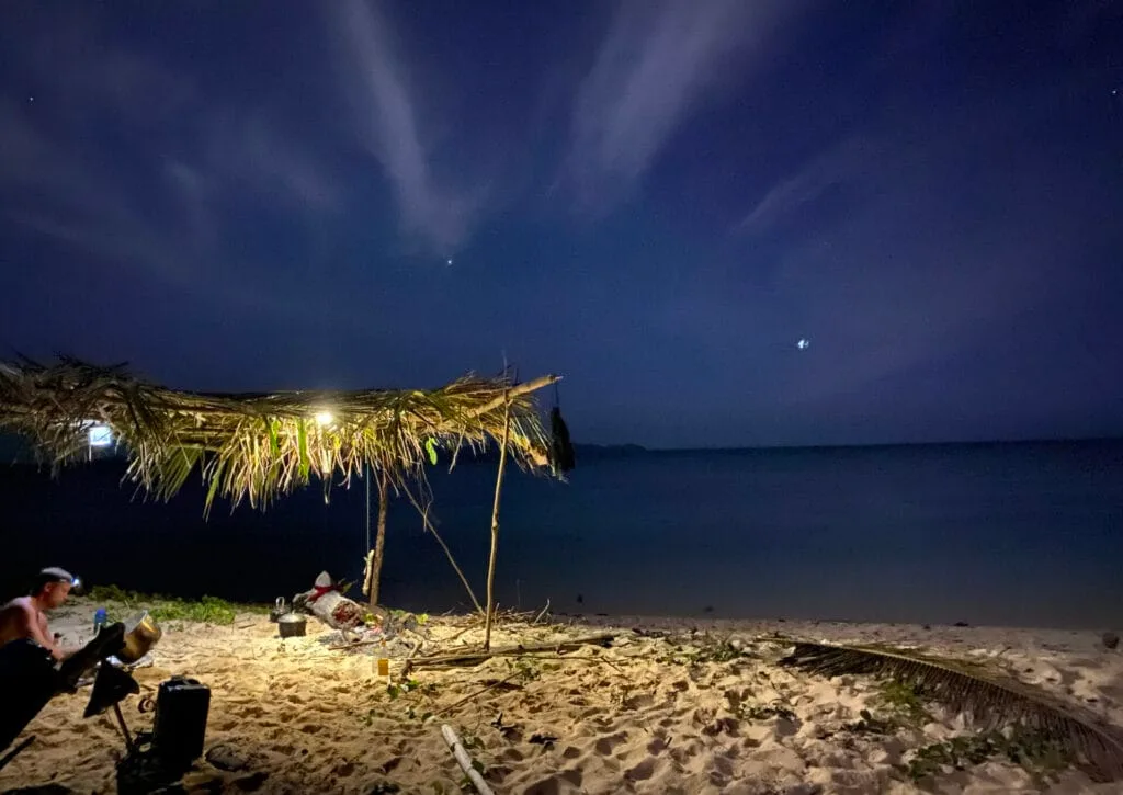 Beach shelter at night
