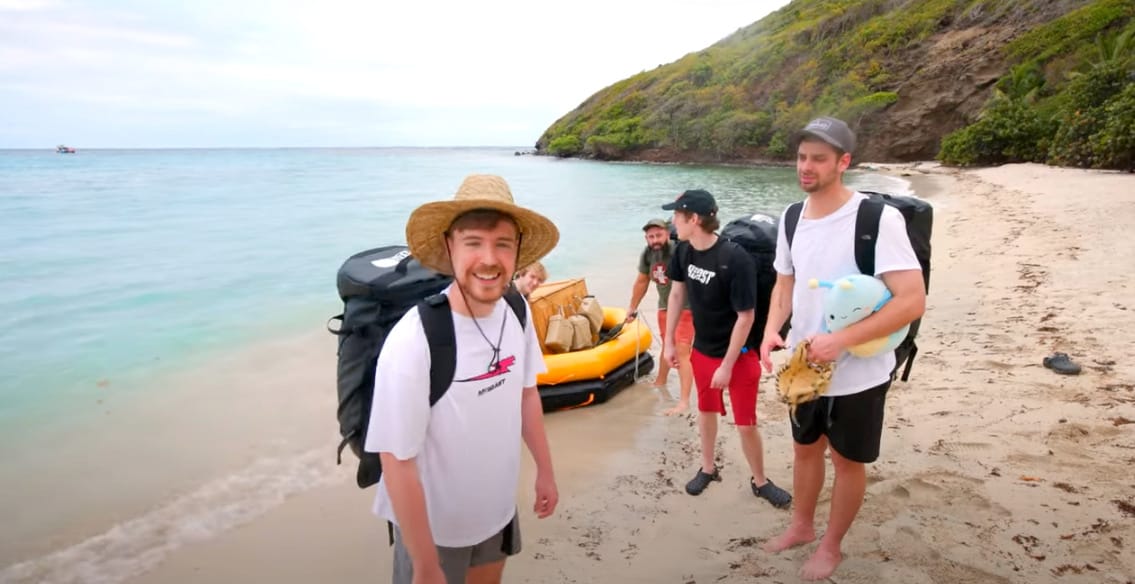 Mr Beast Tries Out the Desert Island Life 2 Mr Beast arriving on desert island