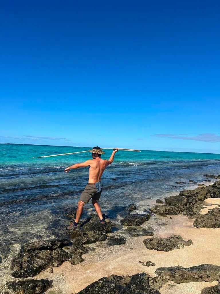 spear fishing with self-made spear