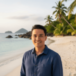 Desert Island Survival Adventure in Tonga 24 Sandy tropical beach with palm trees and calm ocean, adventure and survival planning on a deserted island, scenic island survival location, tropical paradise for desert island survival testing.